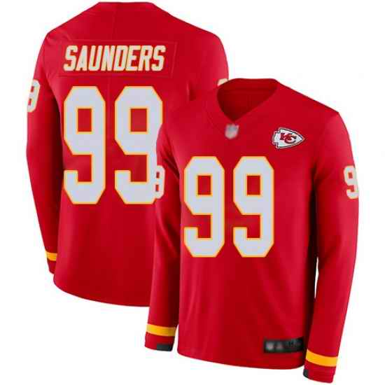 Chiefs 99 Khalen Saunders Red Team Color Men Stitched Football Limited Therma Long Sleeve Jersey